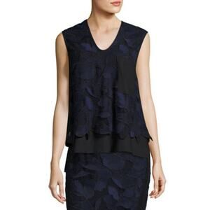 Jason Wu GREY Women Sleeveless Layered Floral Lace Top, Blue Size 4